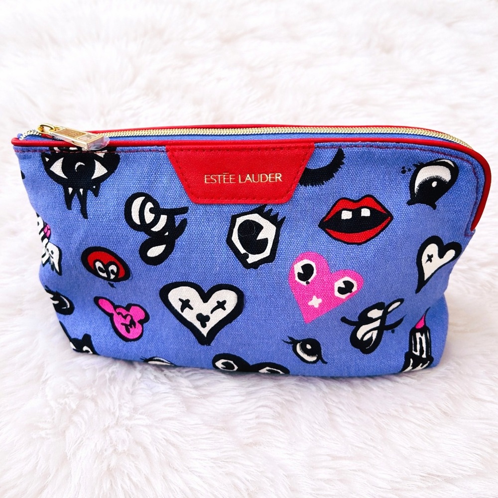 Estée Lauder Blue Graphic Makeup Bag Cosmetic Pouch NEW